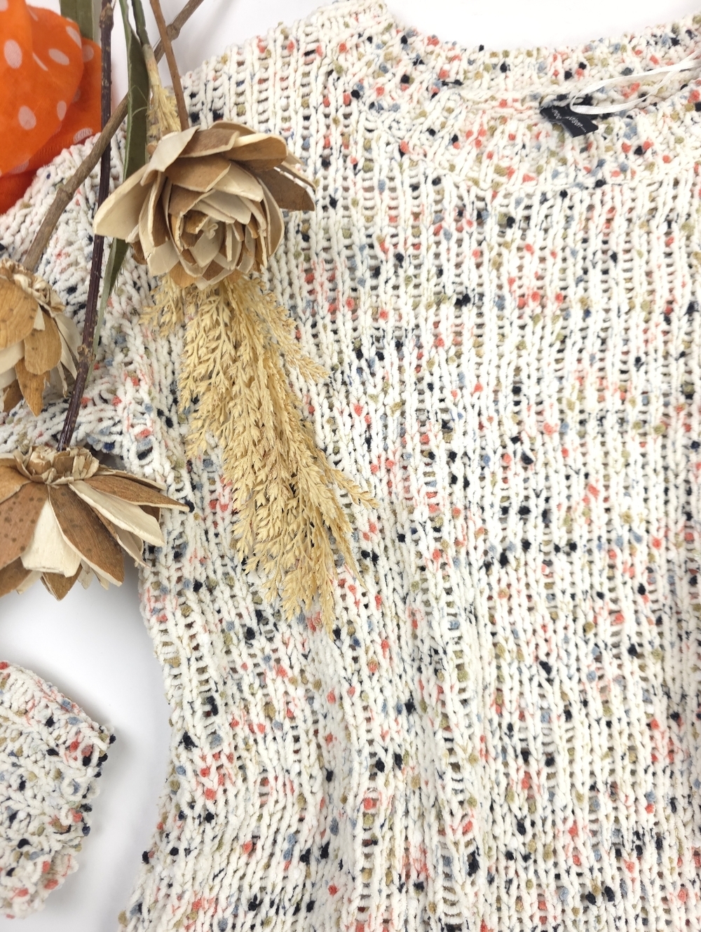 Moon & Madison  Cream Speckled Knit Sweater  Women's Crewneck Long Tunic Style S - Picture 5 of 11